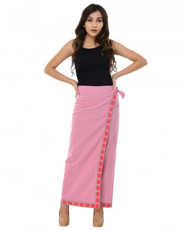 Pink & Red Cotton Wrap Around Skirt