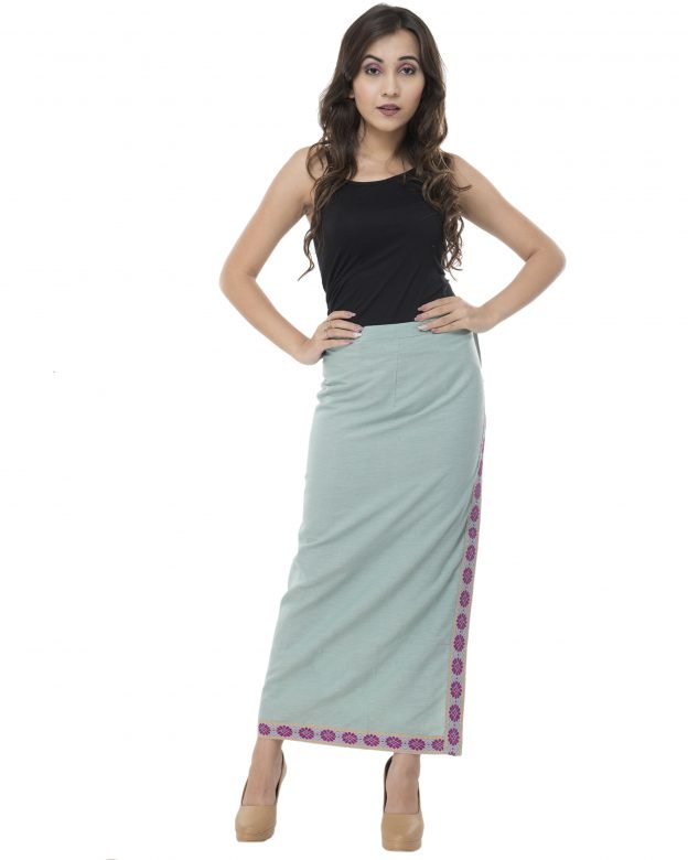 Sky Blue & Pink Cotton Wrap Around Skirt