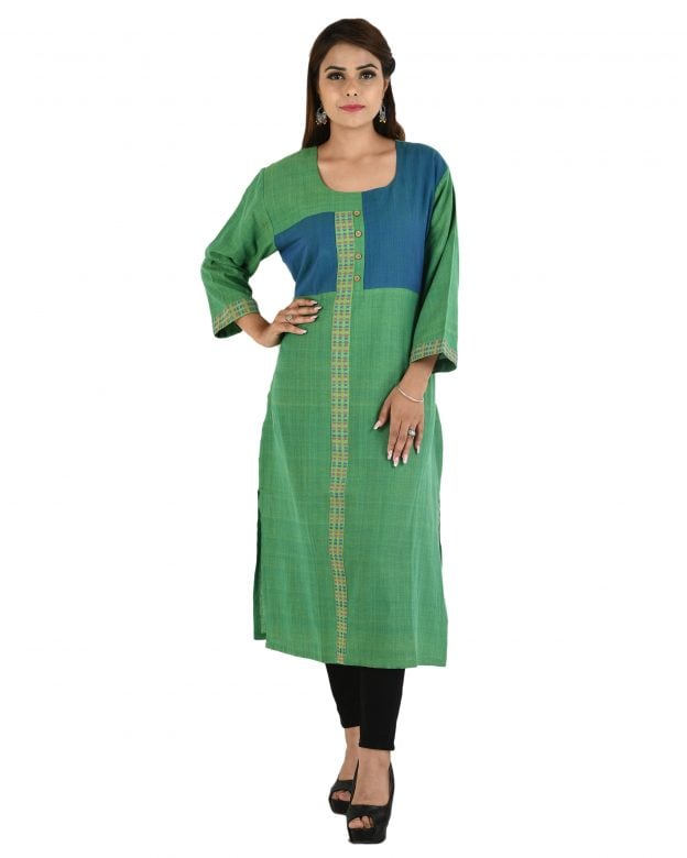Green Handwoven Cotton Long Kurta