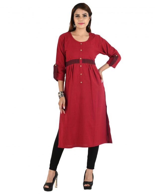 Maroon Handwoven Cotton Long Kurta