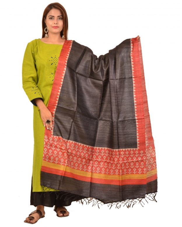 Handcrafted Dupian Silk Multicolor Self Design Dupatta