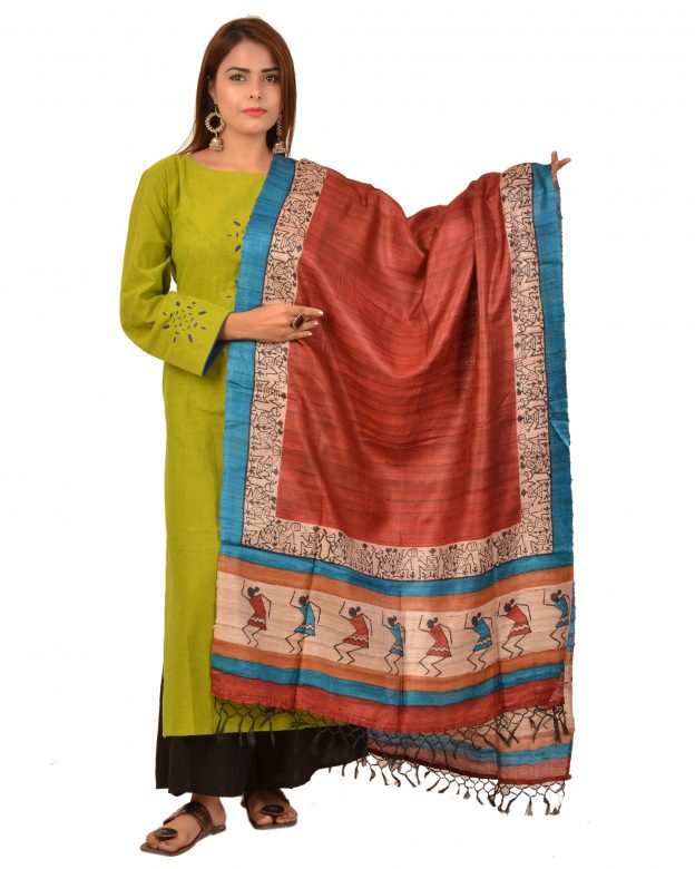 Handcrafted Dupian Silk Multicolor Self Design Dupatta