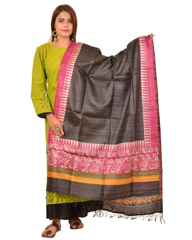 Handcrafted Dupian Silk Multicolor Self Design Dupatta