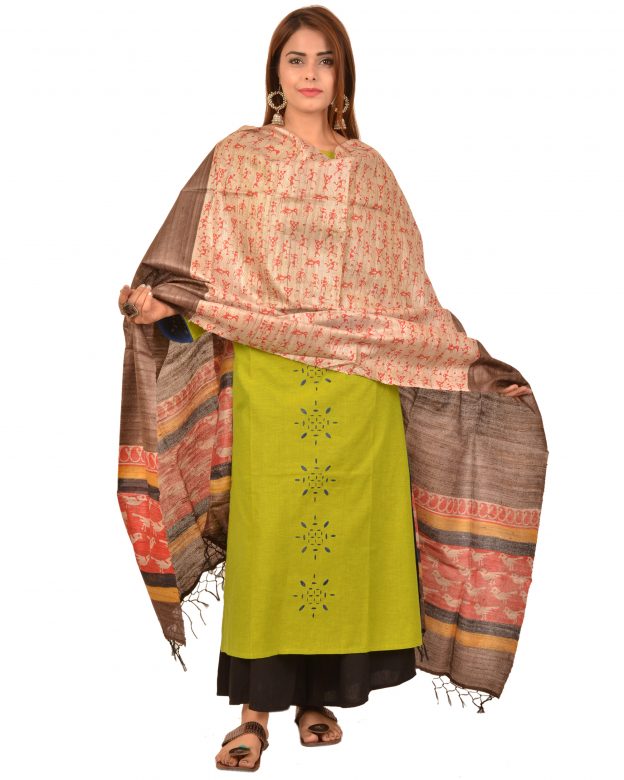 Handcrafted Dupian Silk Multicolor Self Design Dupatta