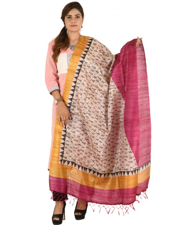 Multicolor Dupian Ghicha Tussar Silk Dupatta