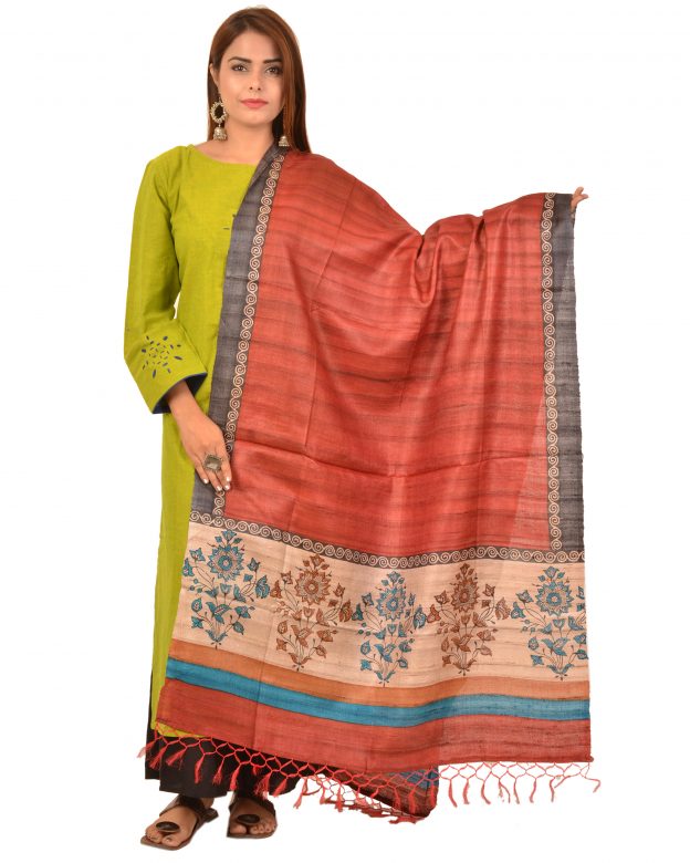 Handcrafted Dupian Silk Multicolor Self Design Dupatta