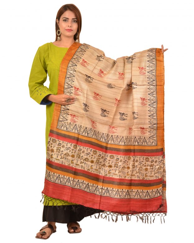 Handcrafted Dupian Silk Multicolor Self Design Dupatta