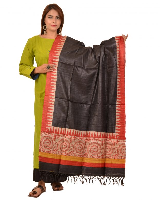 Handcrafted Dupian Silk Multicolor Self Design Dupatta