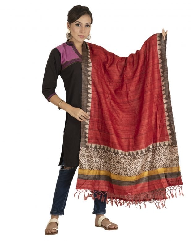 Handmade Dupian Ghicha Tussar Silk Multicolor 2.5 Meter Dupatta