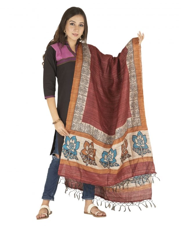 Handmade Dupian Ghicha Tussar Silk Multicolor 2.5 Meter Dupatta