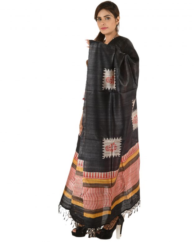 Black Dupian Ghicha Silk Dupatta