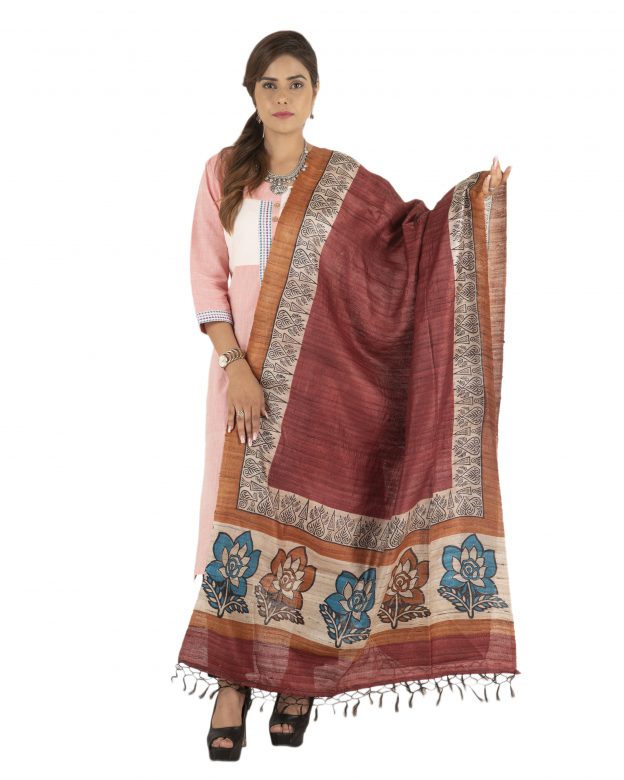 Handmade Multicolor Tussar Silk Dupian Ghicha Dupatta