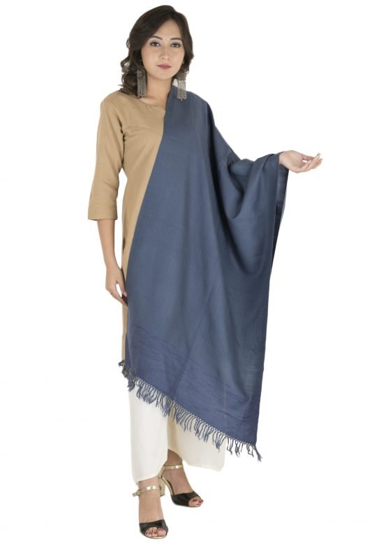 Navy Blue & White Spacye Dye Woolen Stole