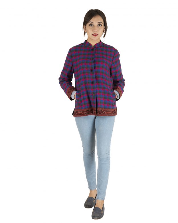 Multicolor Woolen Buttoned Long Sleeve Mid Thigh Regular Fit Coat