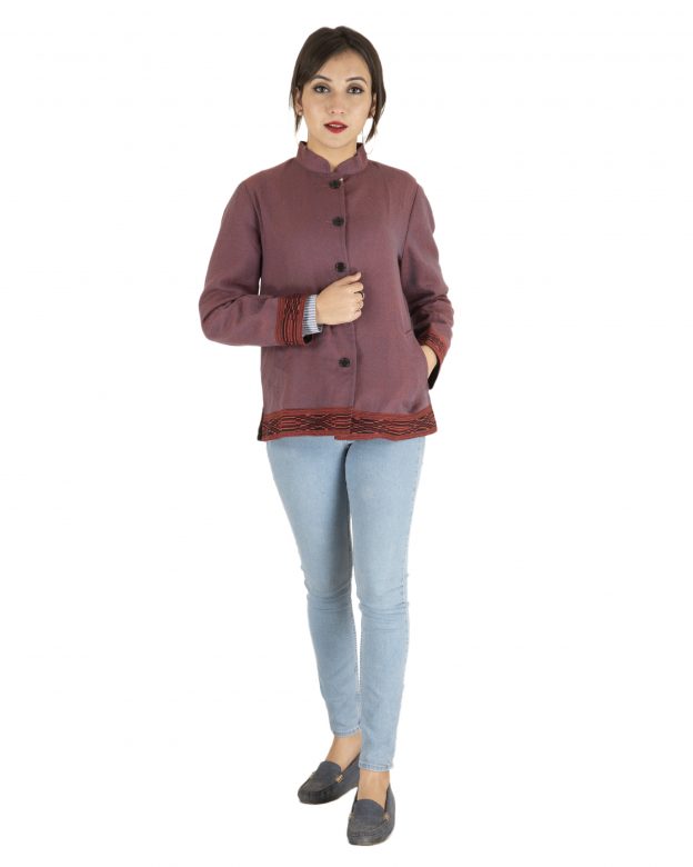 Brown Woolen Buttoned Long Sleeve Mid Thigh Regular Fit Coat