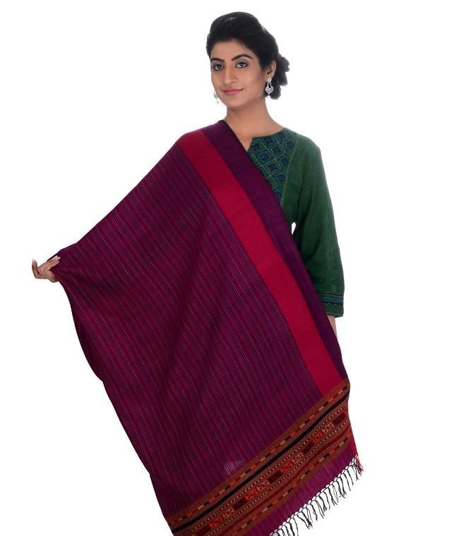 Handwoven Sheep Wool Chasm Dori Purple Shawl For Women