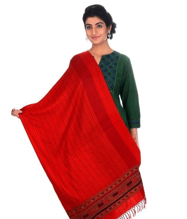 Handwoven Sheep Wool Red Chasm Dori Shawl For Women