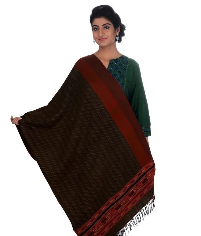 Handwoven Sheep Wool Brown Chasm Dori Shawl For Women