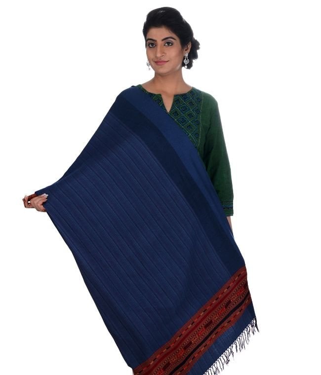 Handwoven Sheep Wool Chasm Dori Blue Shawl For Women