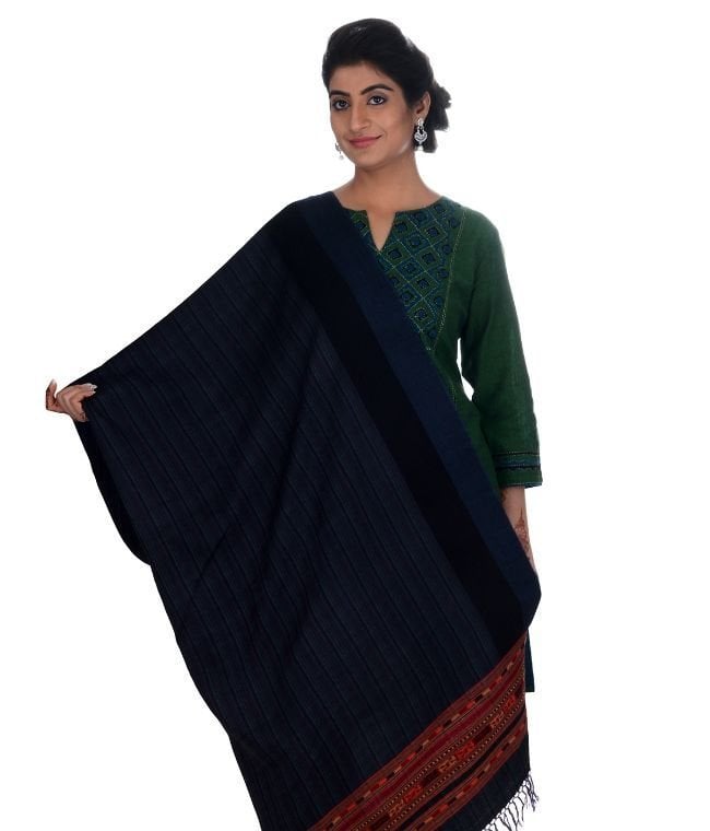 Handwoven Sheep Wool Chasm Dori Blue Shawl For Women