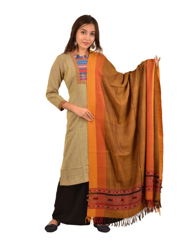 Womens Handwoven Woolen Mustard Freesize Shawl