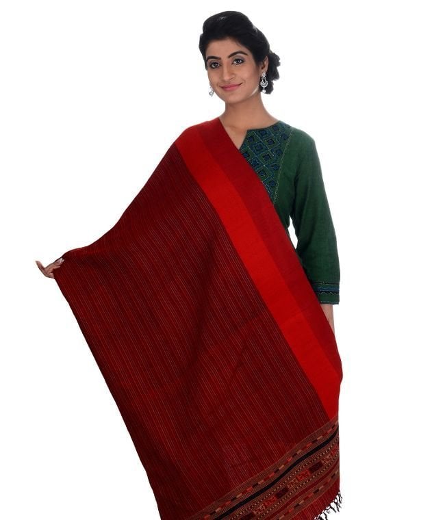 Handwoven Sheep Wool Maroon Chasm Dori Shawl