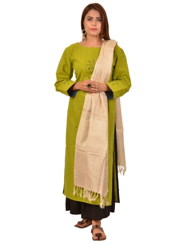 Handcrafted Tussar Silk Self Design Yellow Stole