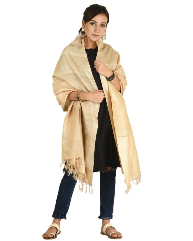 Handmade Tussar Silk Dyed Beige Dupatta
