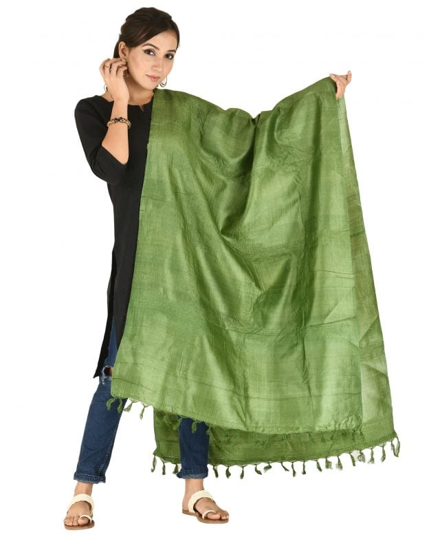Handmade Tussar Silk Dyed Green Dupatta