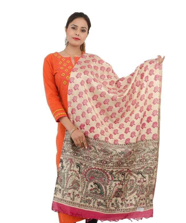 Stole Tassar Silk Colour printed