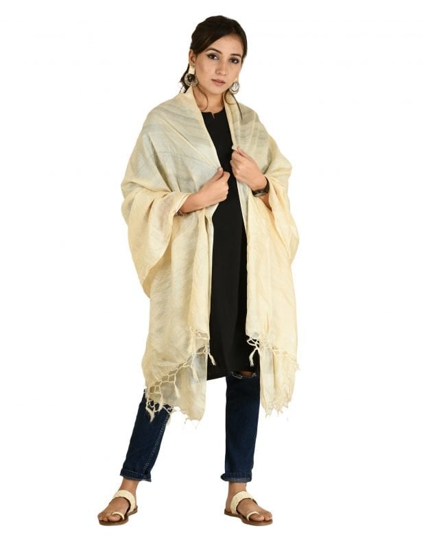 Handmade Tussar Silk Plain Creame Dupatta