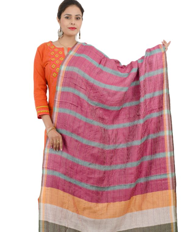 Multi-color Tassar Dupatta For Women