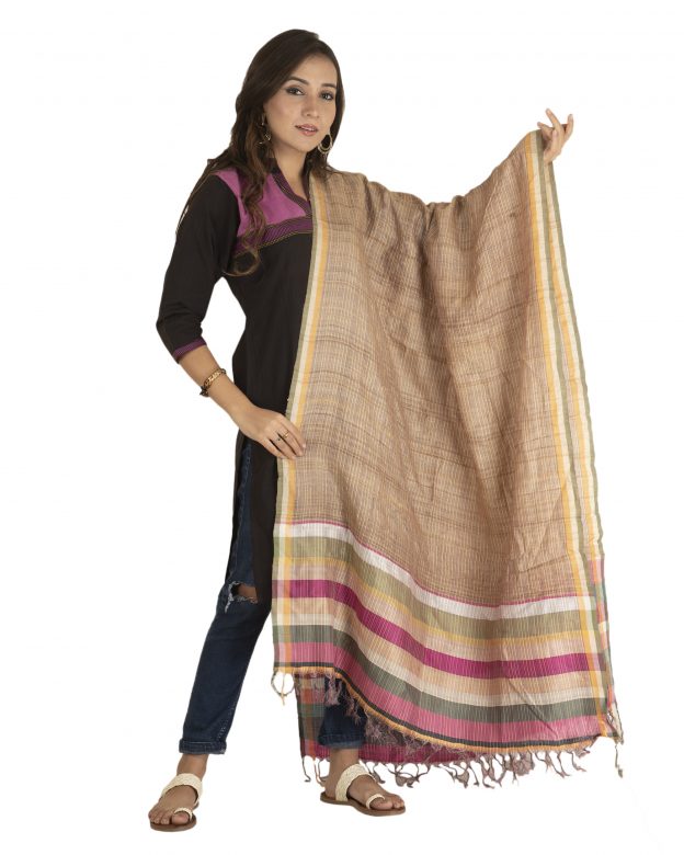 Handmade Tussar Silk Multicolor Dupatta