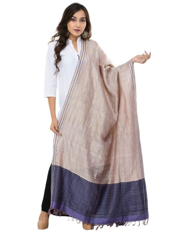 Coffee & Blue Tassar Dupatta