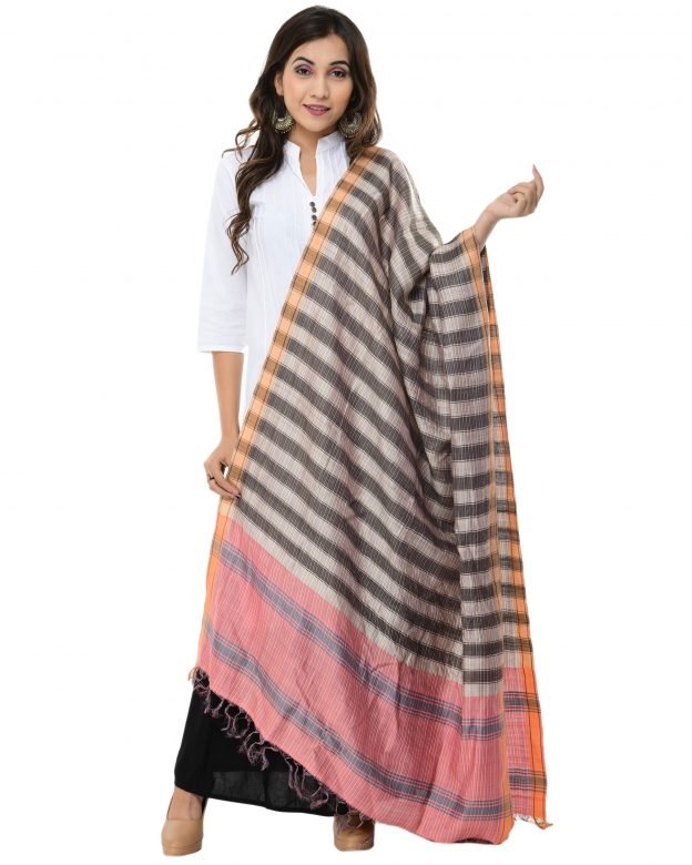 Pink & Grey Tassar Dupatta