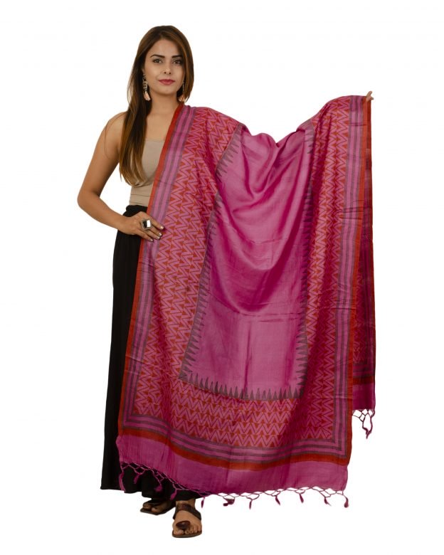 Handcrafted Tussar Silk Printed Multicolor Dupatta