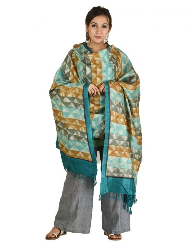 Printed Tussar Silk Multicolor Handcrafted Dupatta