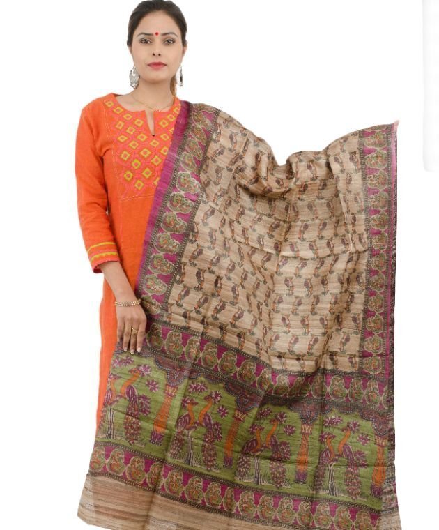 Dupatta Tassar color printed