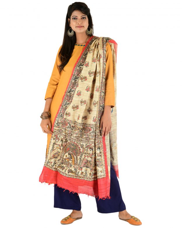 Multicolor Printed Tussar Silk Dupatta