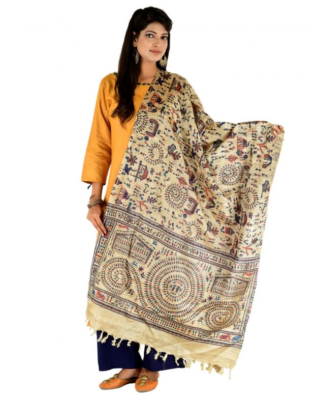 Multicolor Printed Tussar Silk Dupatta