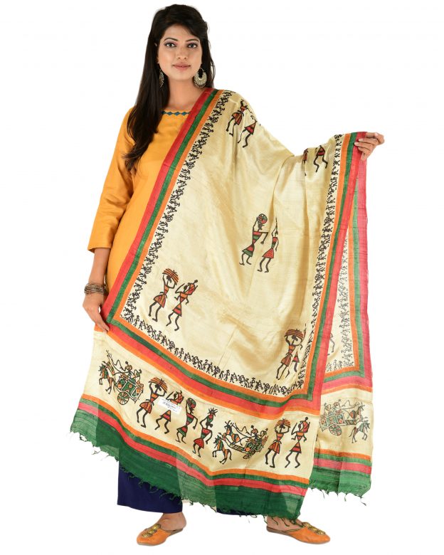 Multicolor Printed Tussar Silk Dupatta