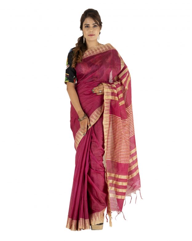 Traditional Katan Vidharbha Purple and Light Brown Cotton Saree