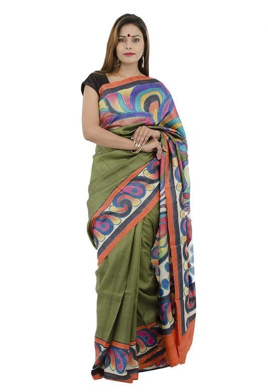 Women's SAREE SILK HAND PRINTED Saree With Blouse Piece