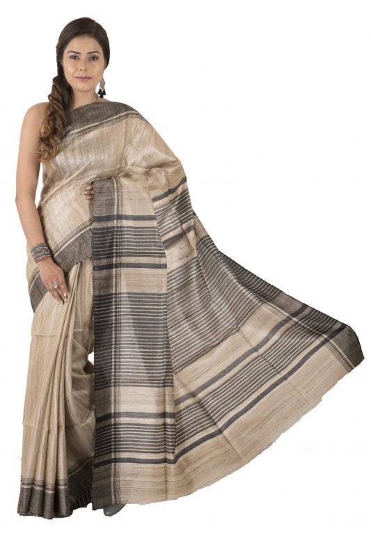 Women Handwoven Tassar Ghicha Linan Saree