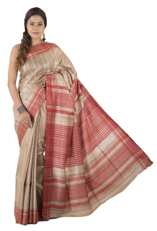 Women Handwoven Tassar Ghicha Linan Saree
