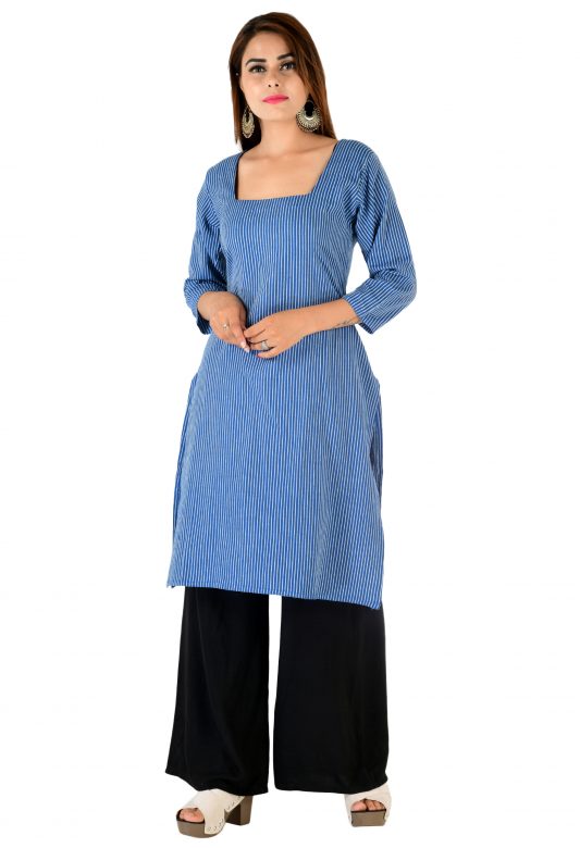 White & Blue Cotton Kurti