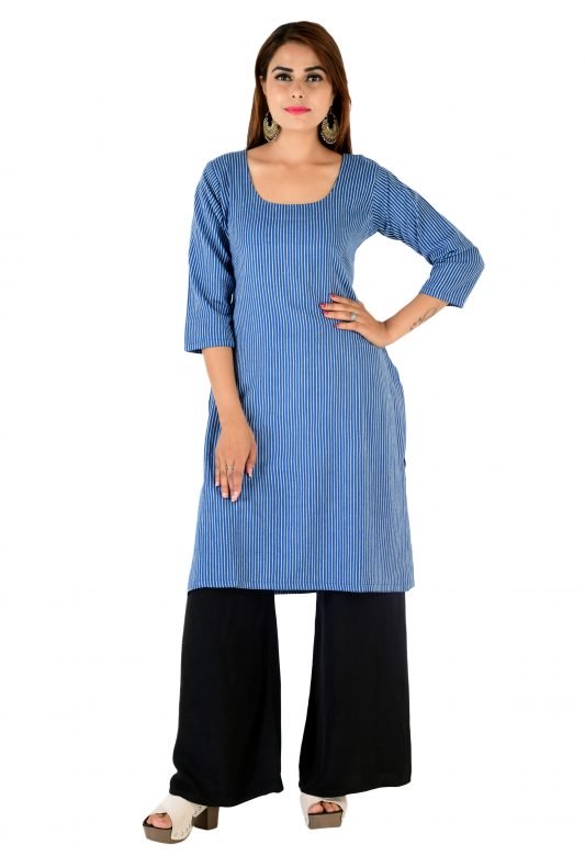 Blue & White Cotton Kurti