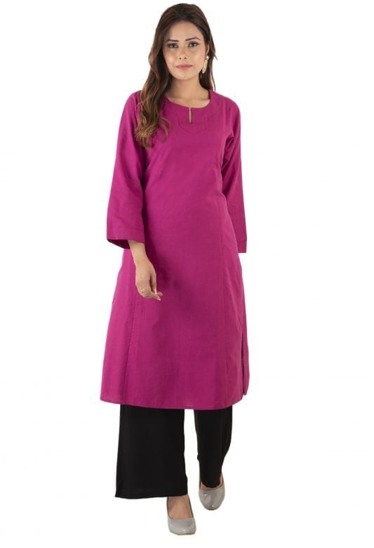 Dark Pink Cotton Kalidar Tex(M) Ladies Kurta