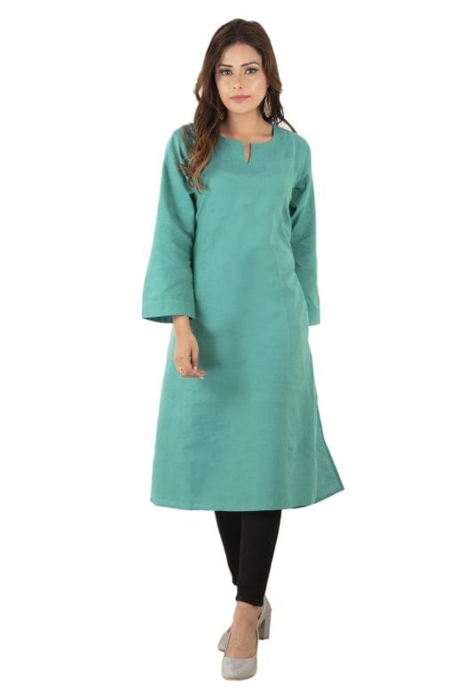 Cotton Kalidar Tex(M) Green Kurta - S