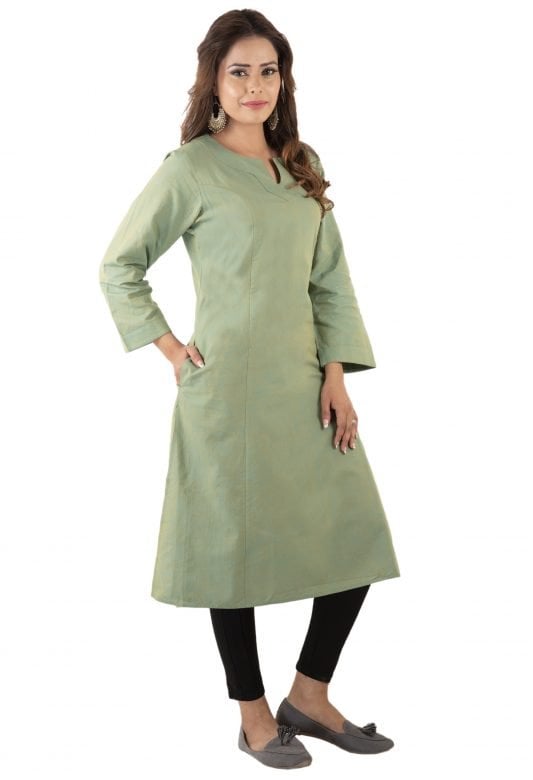 Cotton Kalidar Light Green Kurta - S